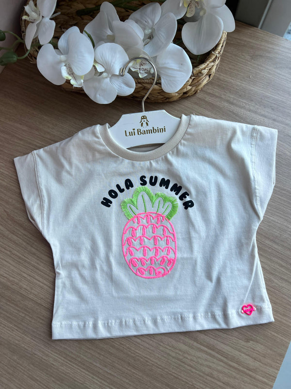 BLUSA MANGA CURTA ABACAXI BORDADO MENINA FAKINI