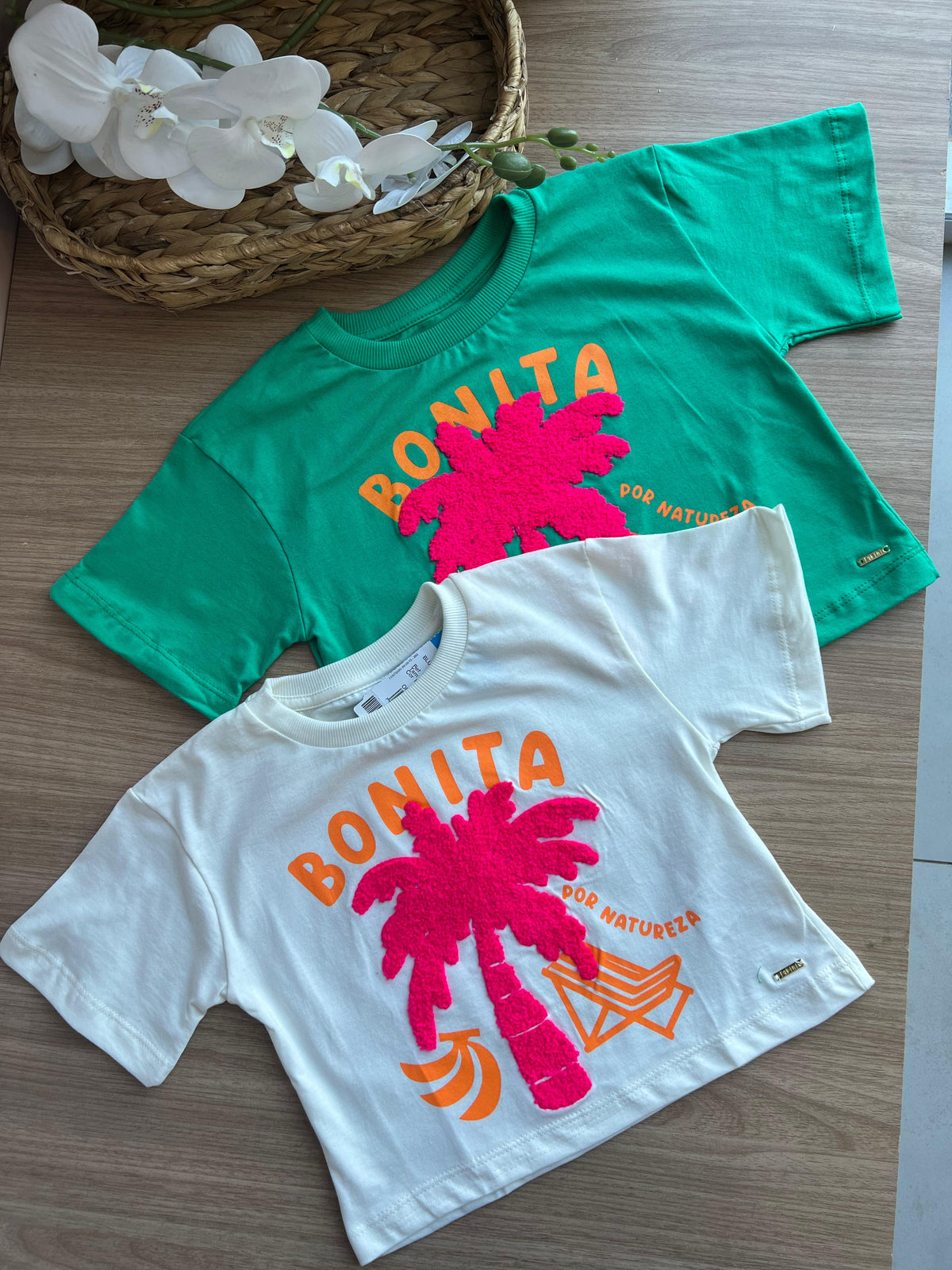BLUSA MANGA CURTA GOLA REDONDA COQUEIRO BONITA POR NATUREZA MENINA FAKINI