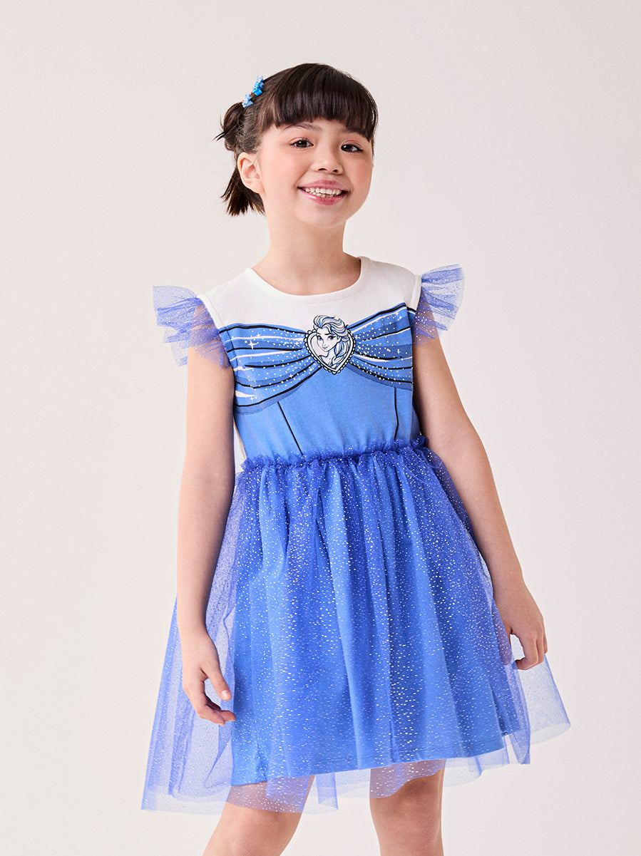 VESTIDO FANTASIA REGATA BABADO TULE GLITTER ELSA FROZEN MENINA BIMBI
