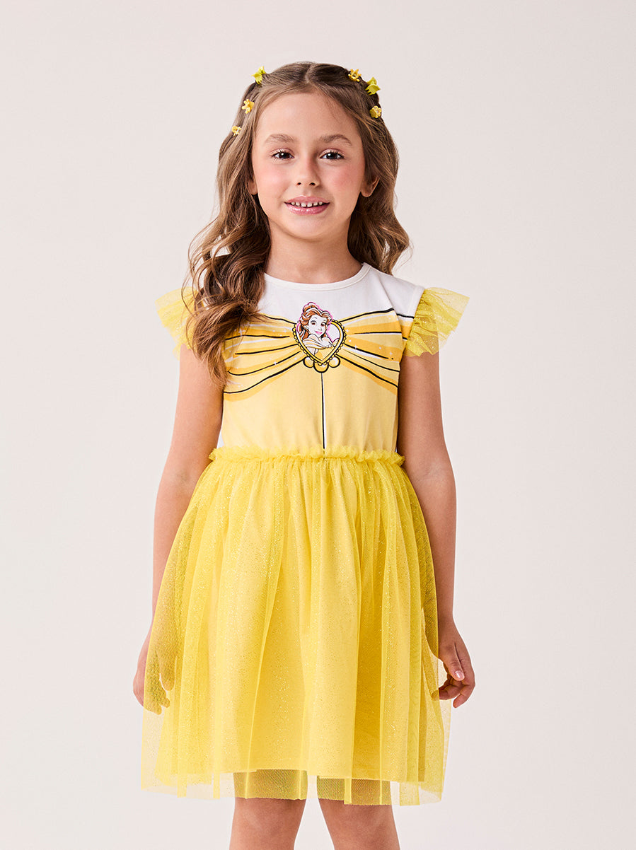 VESTIDO FANTASIA REGATA BABADO TULE GLITTER BELA BELLE MENINA BIMBI