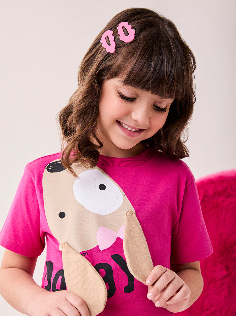 CONJUNTO BLUSA MANGA CURTA CACHORRO ORELHA FIXA E SHORT SAIA MENINA BIMBI