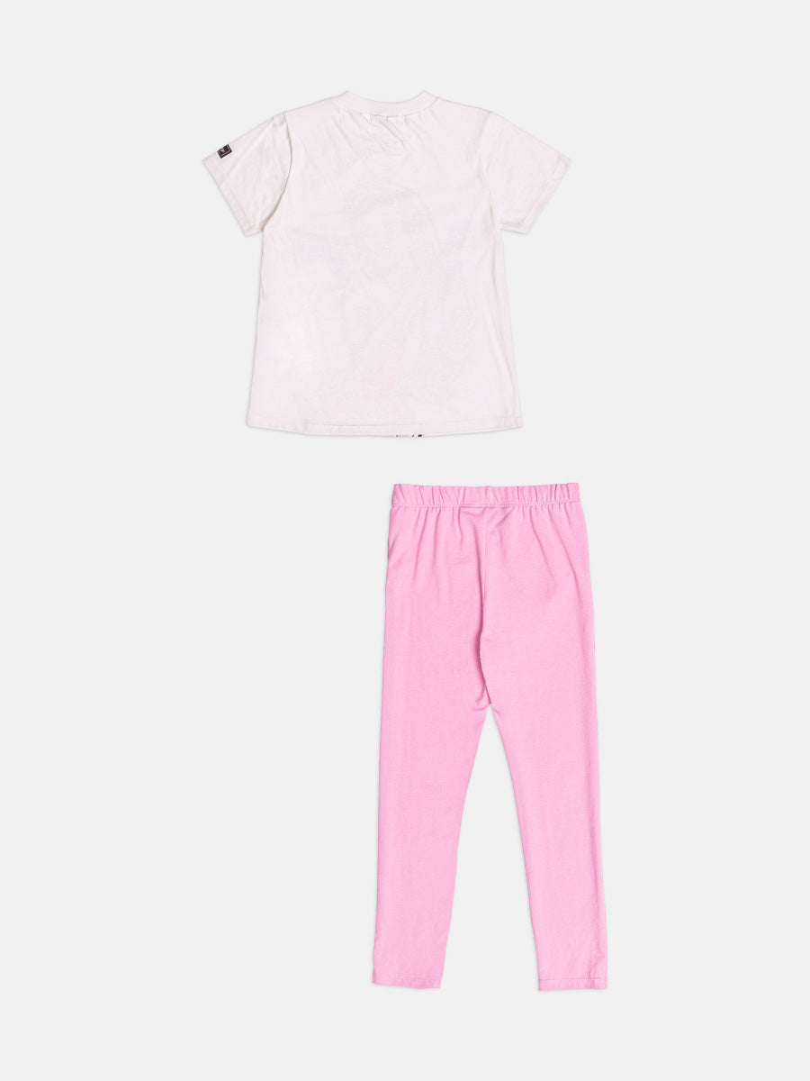 CONJUNTO BLUSA MANGA CURTA AURORA BELA ADORMECIDA SLEEPING BEAUTY E CALÇA LEGGING MENINA BIMBI