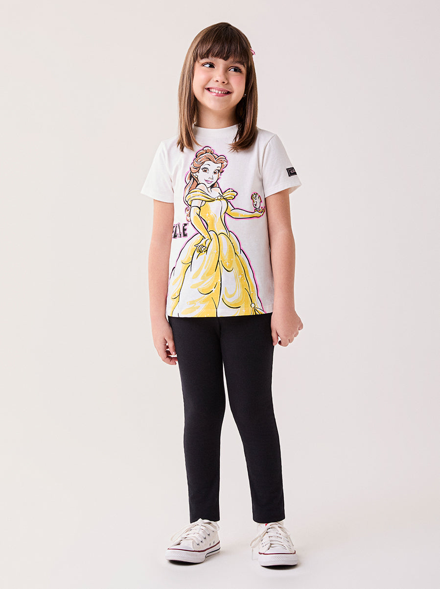 CONJUNTO BLUSA MANGA CURTA BELLE BELA E A FERA E CALÇA MENINA BIMBI
