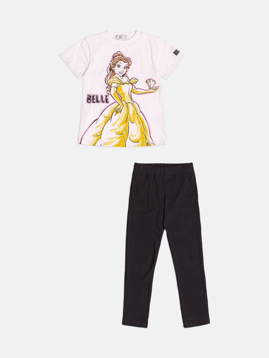 CONJUNTO BLUSA MANGA CURTA BELLE BELA E A FERA E CALÇA MENINA BIMBI