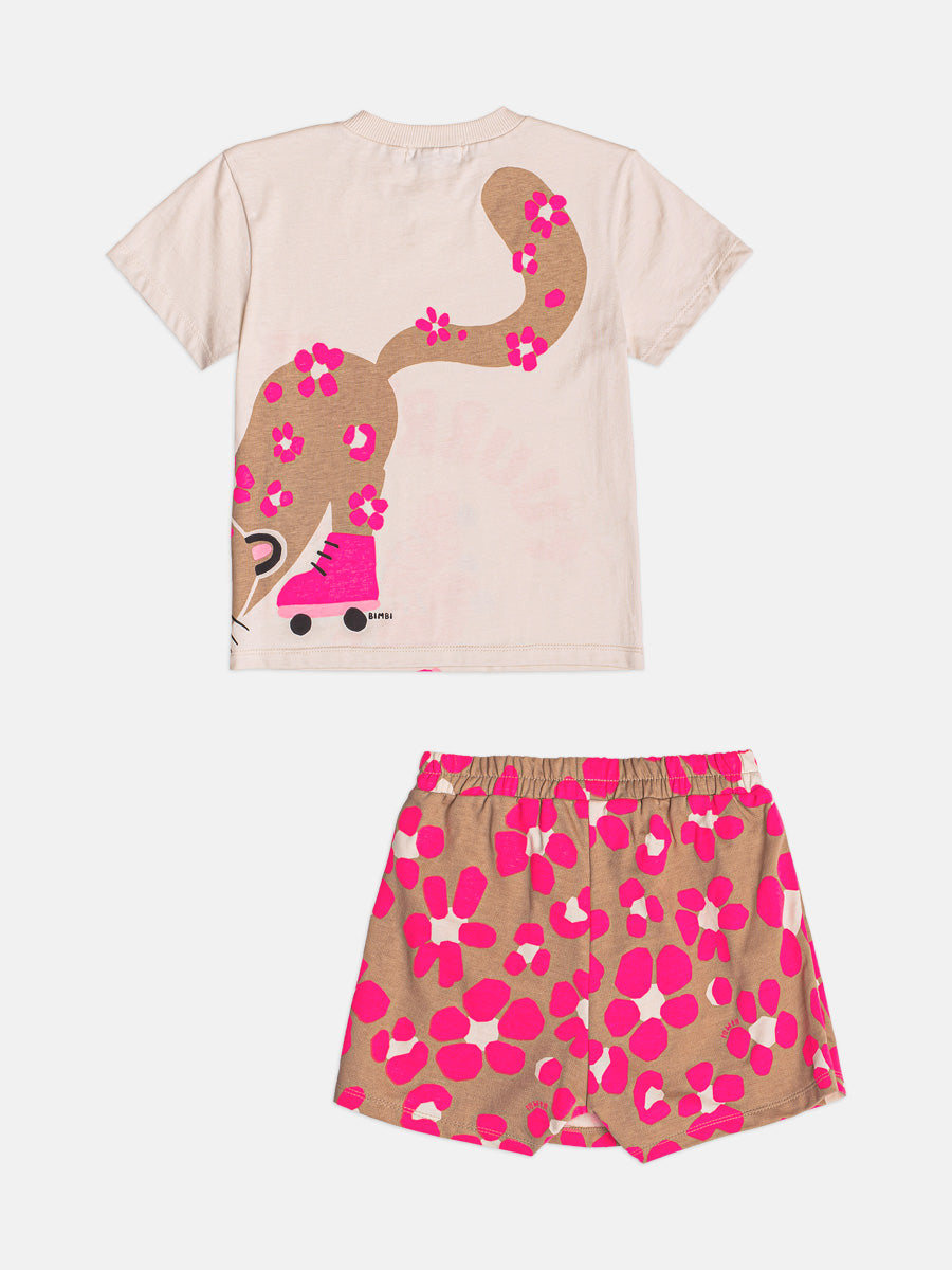 CONJUNTO BLUSA MANGA CURTA PUURFECT BICHINHO PATINS E SHORT MENINA BIMBI