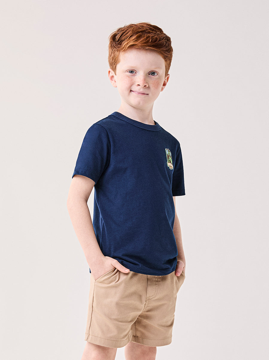 CAMISETA MANGA CURTA ROAR KING DINO DINOSSAURO REI T-REX PATCH MENINO BIMBI