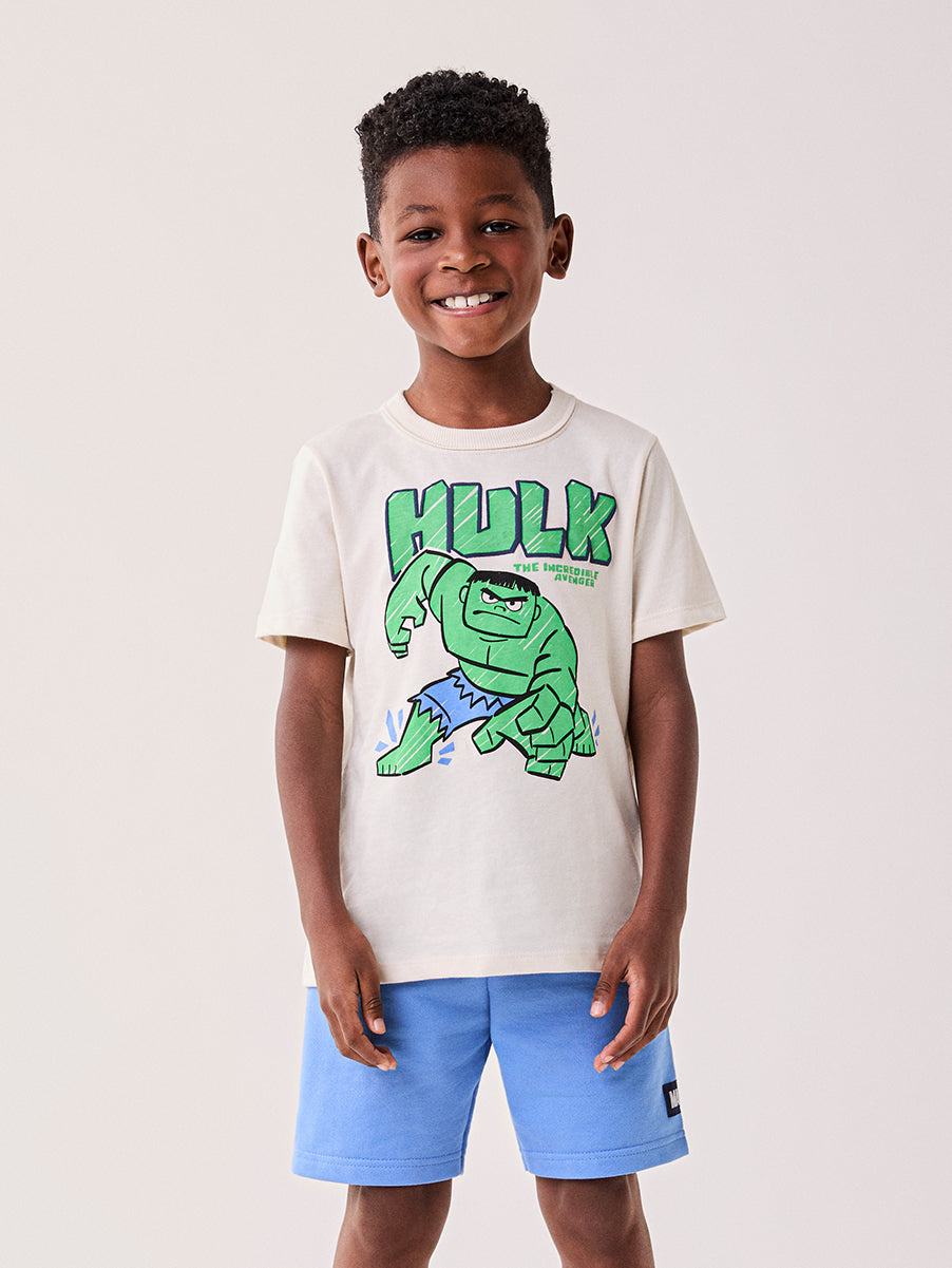 CONJUNTO CAMISETA MANGA CURTA O INCRIVEL HULK HEROI VINGADORES AVENGERS E BERMUDA MENINO BIMBI
