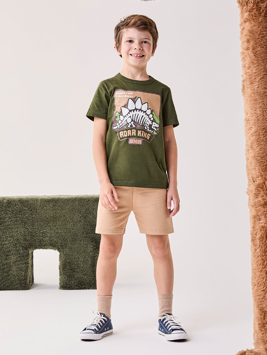 CONJUNTO CAMISETA MANGA CURTA FOSSEIS DINO DINOSSAURO T-REX E BERMUDA MENINO BIMBI
