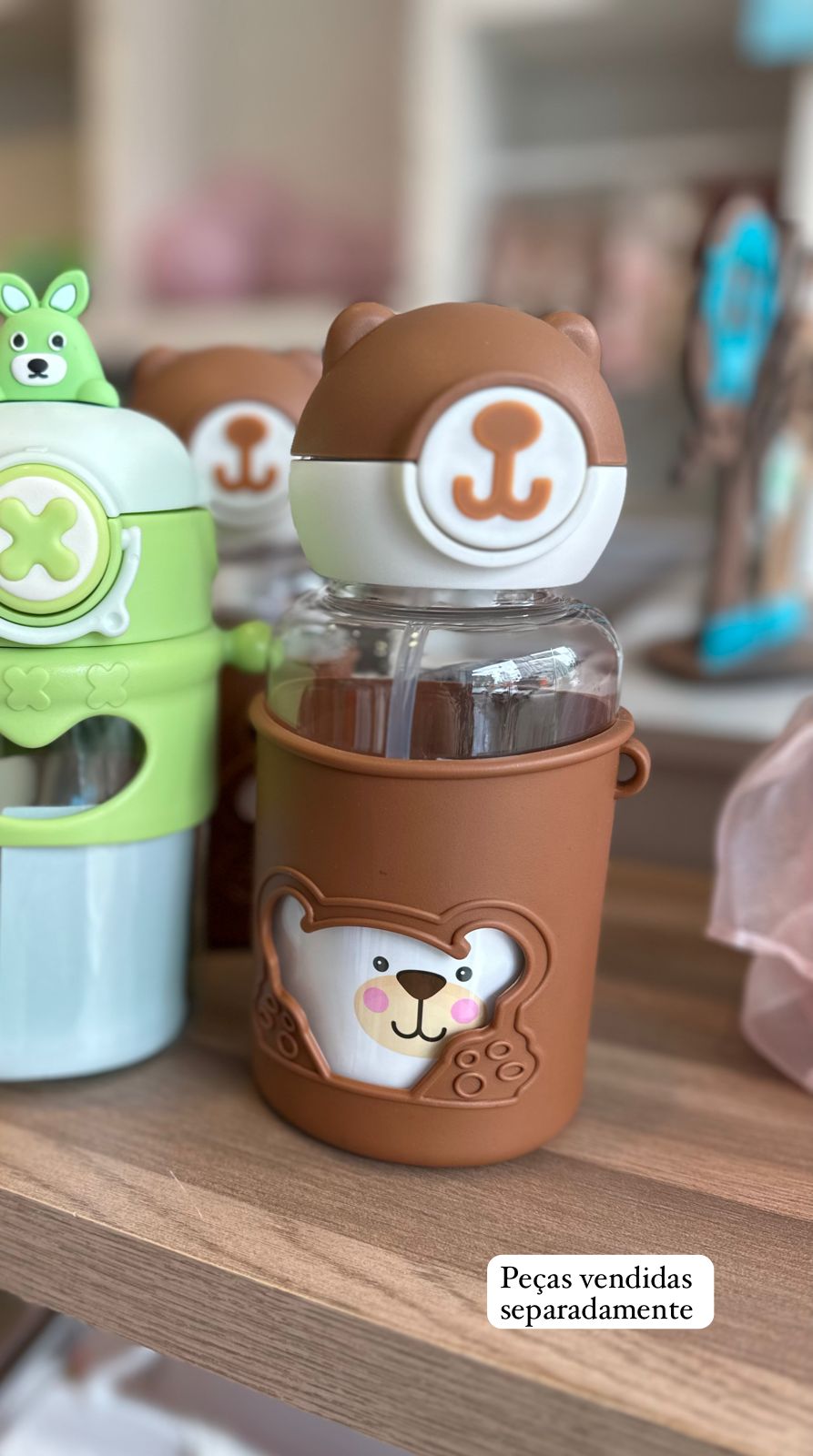 GARRAFA COM ALÇA E CANUDO EM SILICONE URSO E COELHO UNISSEX LUI BAMBINI