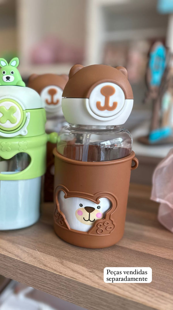 GARRAFA COM ALÇA E CANUDO EM SILICONE URSO E COELHO UNISSEX LUI BAMBINI