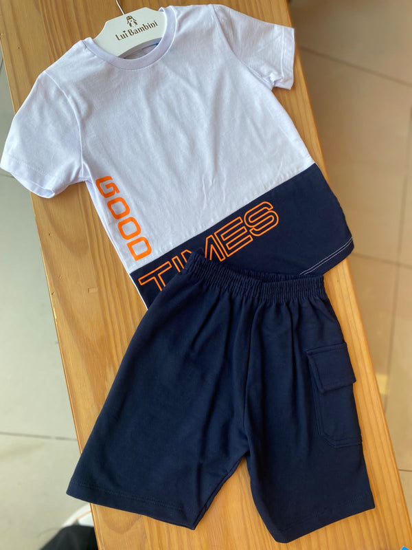 CONJUNTO CAMISETA MANGA CURTA GOOD TIMES E BERMUDA MOLETINHO BOLSO MENINO FAKINI