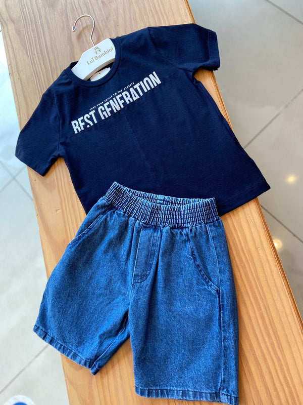 CONJUNTO CAMISETA MANGA CURTA E BERMUDA JEANS BEST GENERATION MENINO FAKINI
