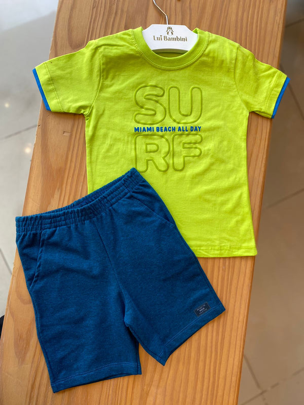 CONJUNTO CAMISETA MANGA CURTA SURF MIAMI BEACH E BERMUDA BOLSO MENINO HAVE FUN