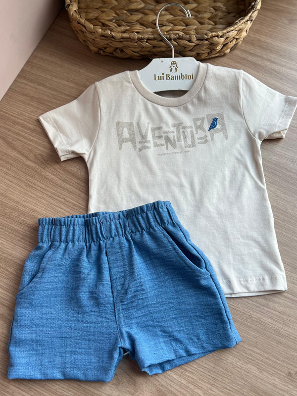 CONJUNTO CAMISETA MANGA CURTA AVENTURA E BERMUDA BOLSO MAQUINETADA MENINO FAKINI
