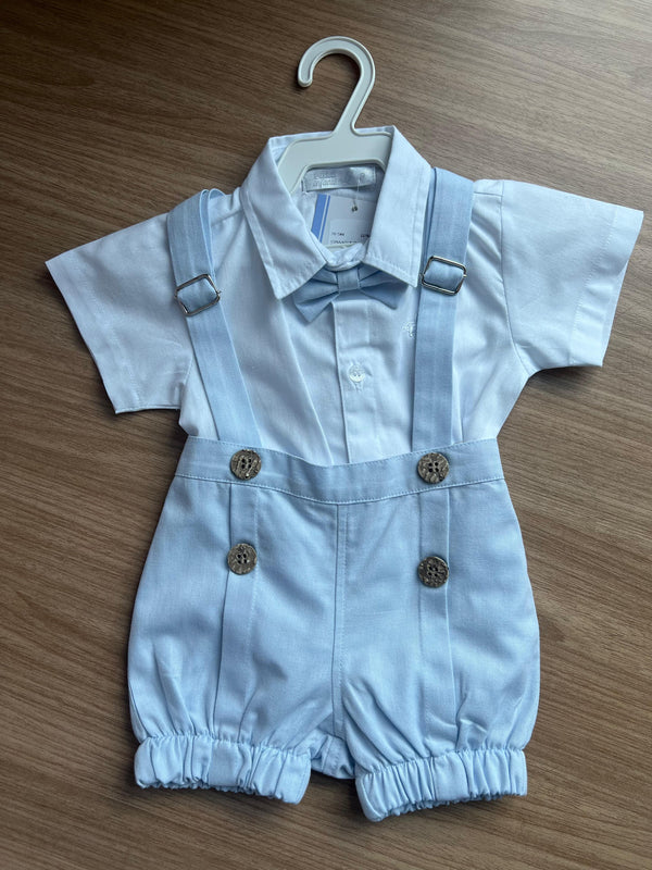 CONJUNTO BODY CAMISA MANGA CURTA BATIZADO SUSPENSORIO GRAVATA BORBOLETA E BERMUDA MENINO POLO INFANTI