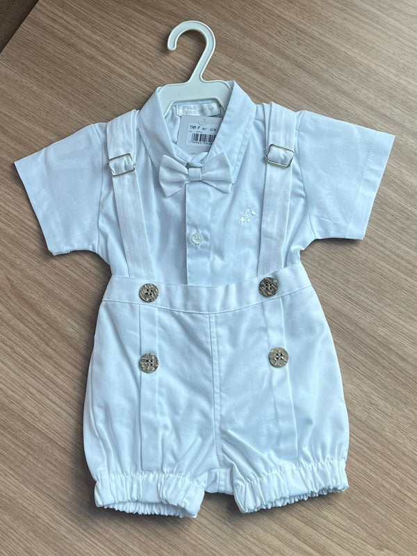 CONJUNTO BODY CAMISA MANGA CURTA BATIZADO SUSPENSORIO GRAVATA BORBOLETA E BERMUDA MENINO POLO INFANTI