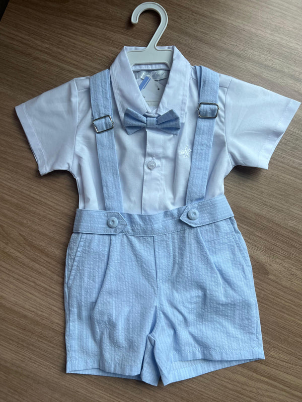 CONJUNTO BODY MANGA CURTA BATIZADO SUSPENSORIO GRAVATA BORBOLETA E BERMUDA MENINO POLO INFANTI