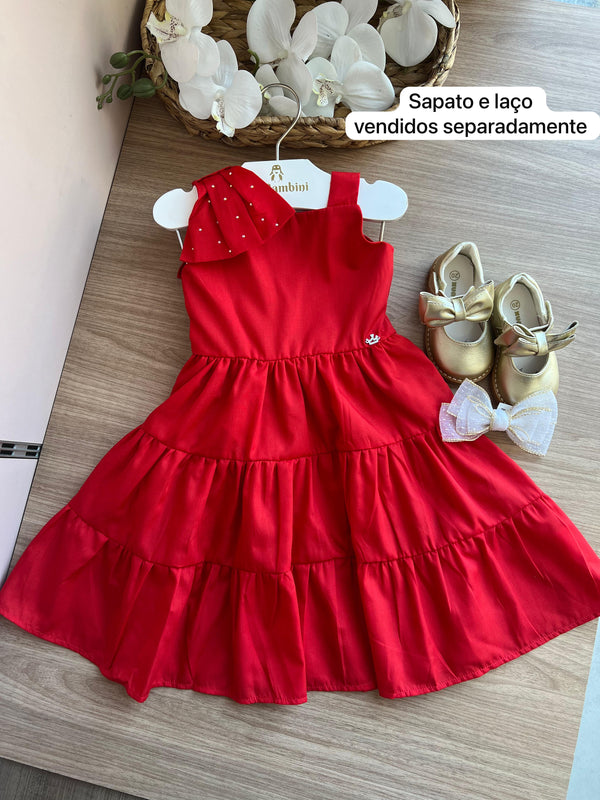 VESTIDO ALÇA BABADO LAÇO STRASS MENINA MÁLAGAH