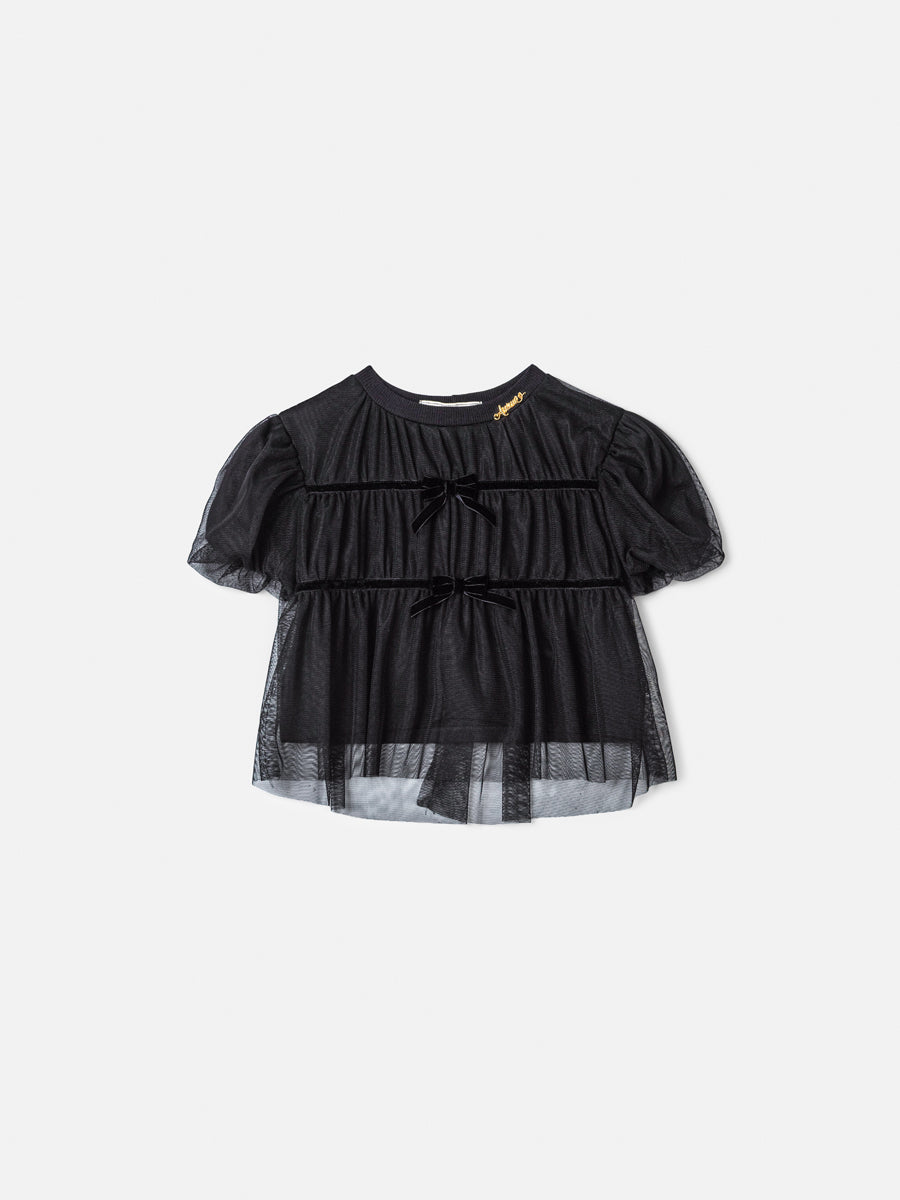 BLUSA MANGA CURTA TULE LAÇOS MENINA ANIMÊ