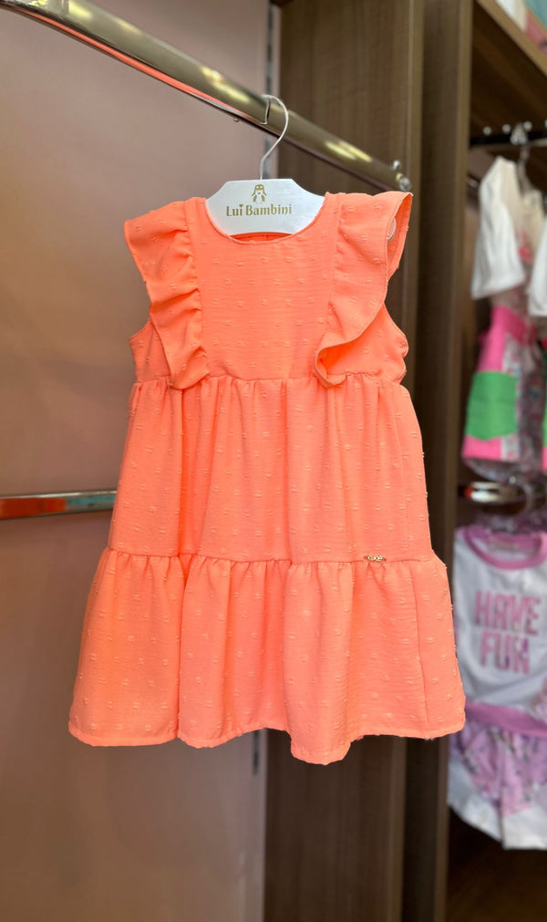 VESTIDO REGATA NEON COM BABADO OMBRO E POÁ ENTREMEIOS MENINA KUKIE
