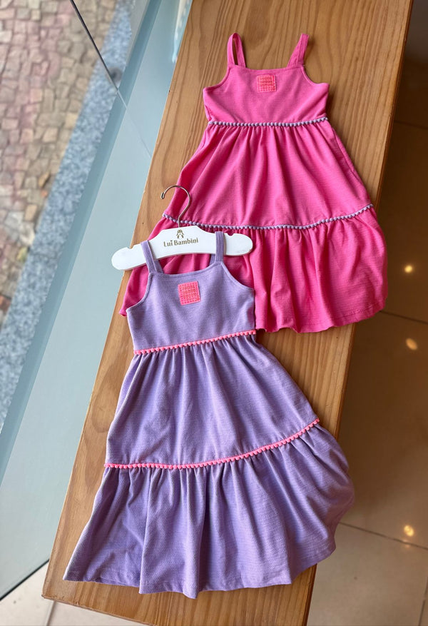 VESTIDO COM ALÇA EM MALHA FLORENCE SORRIR SONHAR BRINCAR E POMPOM MENINA FAKINI