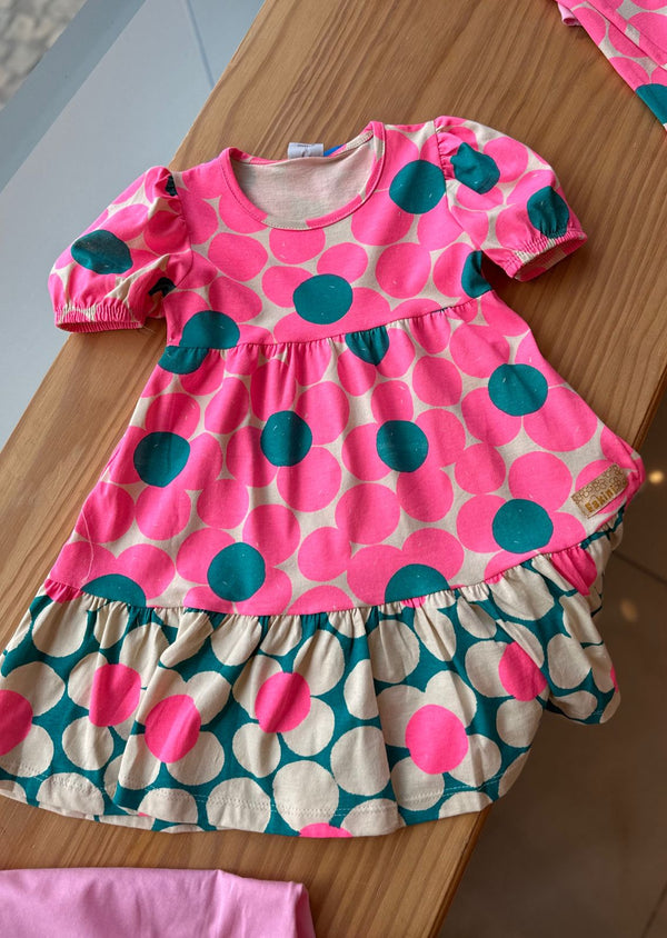 VESTIDO MANGA CURTA FLORAL EM MEIA MALHA MENINA FAKINI