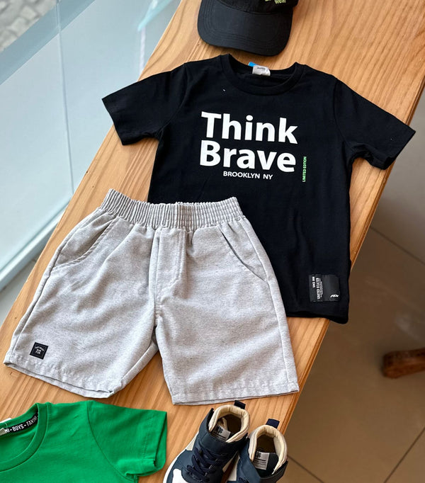 CONJUNTO CAMISETA MANGA CURTA THINK BRAVE E BERMUDA BOLSOS SUN FUN MENINO FAKINI