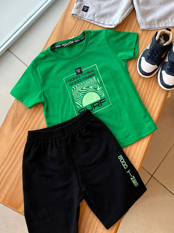 CONJUNTO CAMISETA MANGA CURTA SURF E BEMRUDA MOLETINHO GOOD TIMES MENINO FAKINI