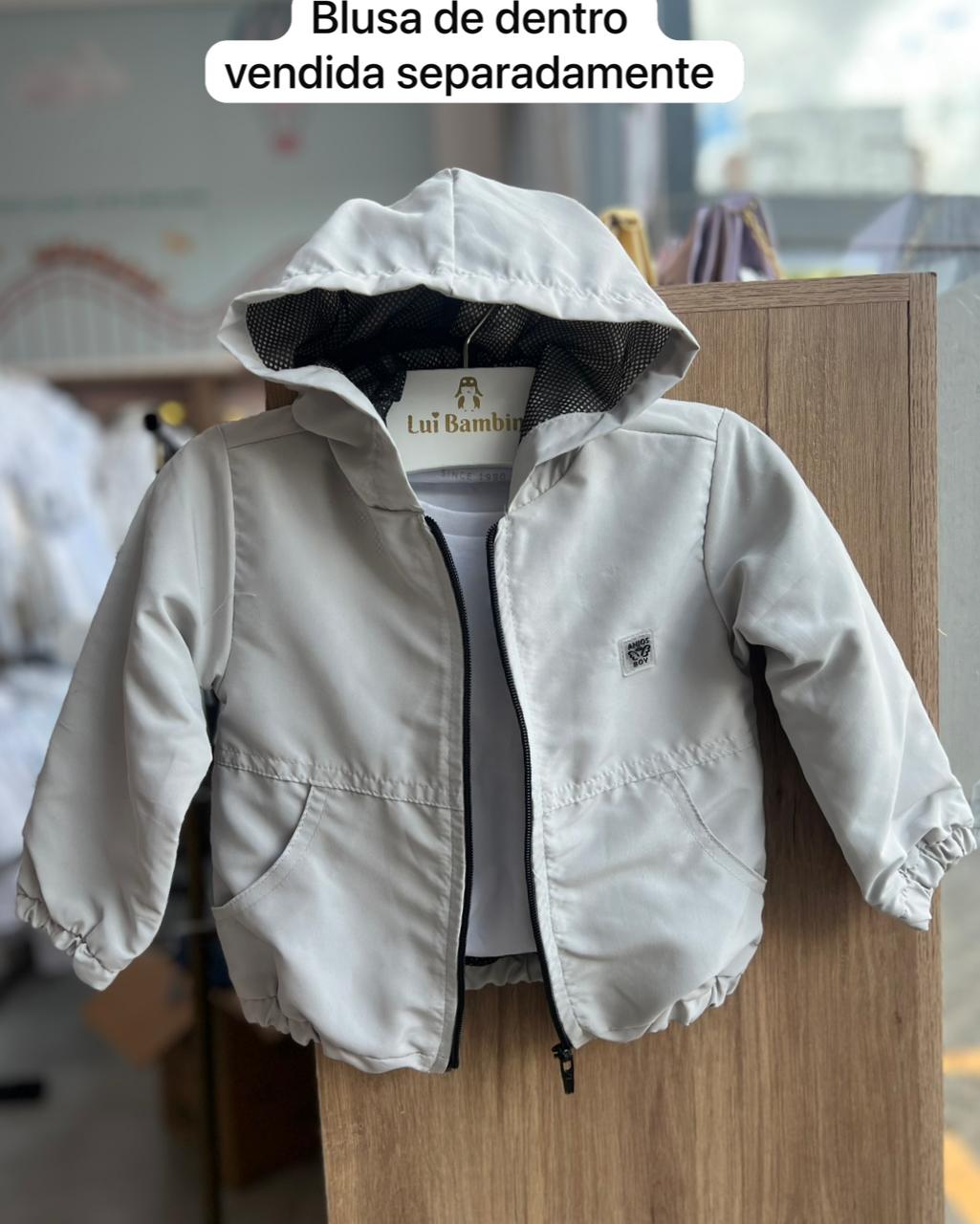 JAQUETA MANGA LONGA CORTA VENTO COM CAPUZ MINIMALISTA ZÍPER MENINO ANJOS BABY - CINZA