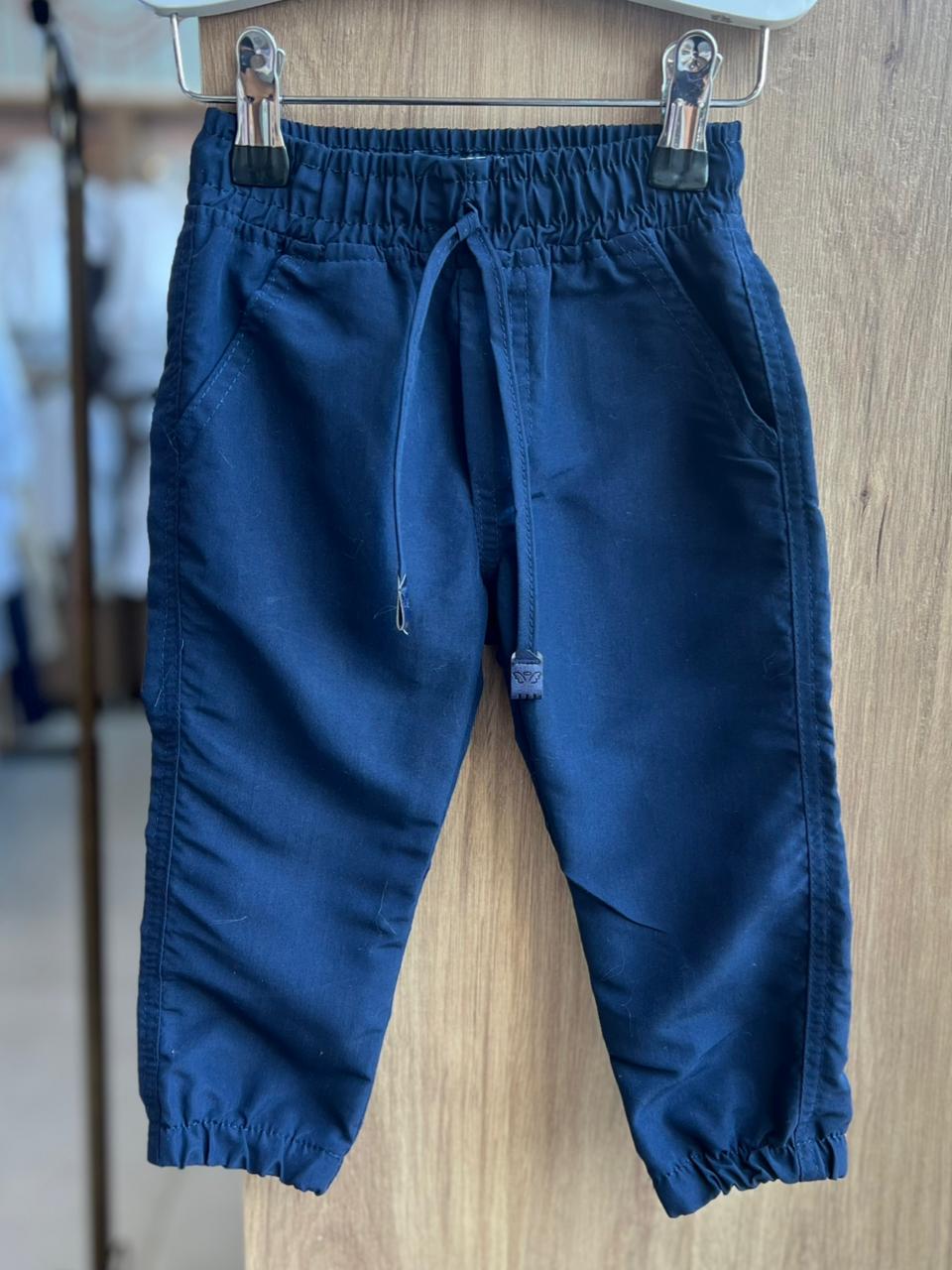 CALÇA JOGGER CADARÇO ELÁSTICO CÓS BOLSO FACA LISO BÁSICO MENINO ANJOS BABY - MARINHO