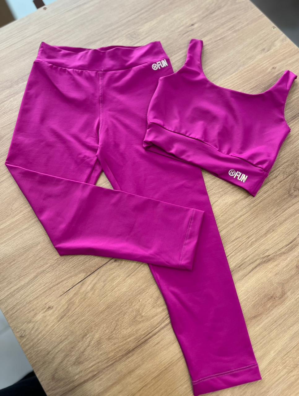CONJUNTO BLUSA TOP ALÇA LISA BÁSICA FITNESS BÁSICA LISA E CALÇA LEGGING UV50+ MENINA HAVE FUN - ROXO