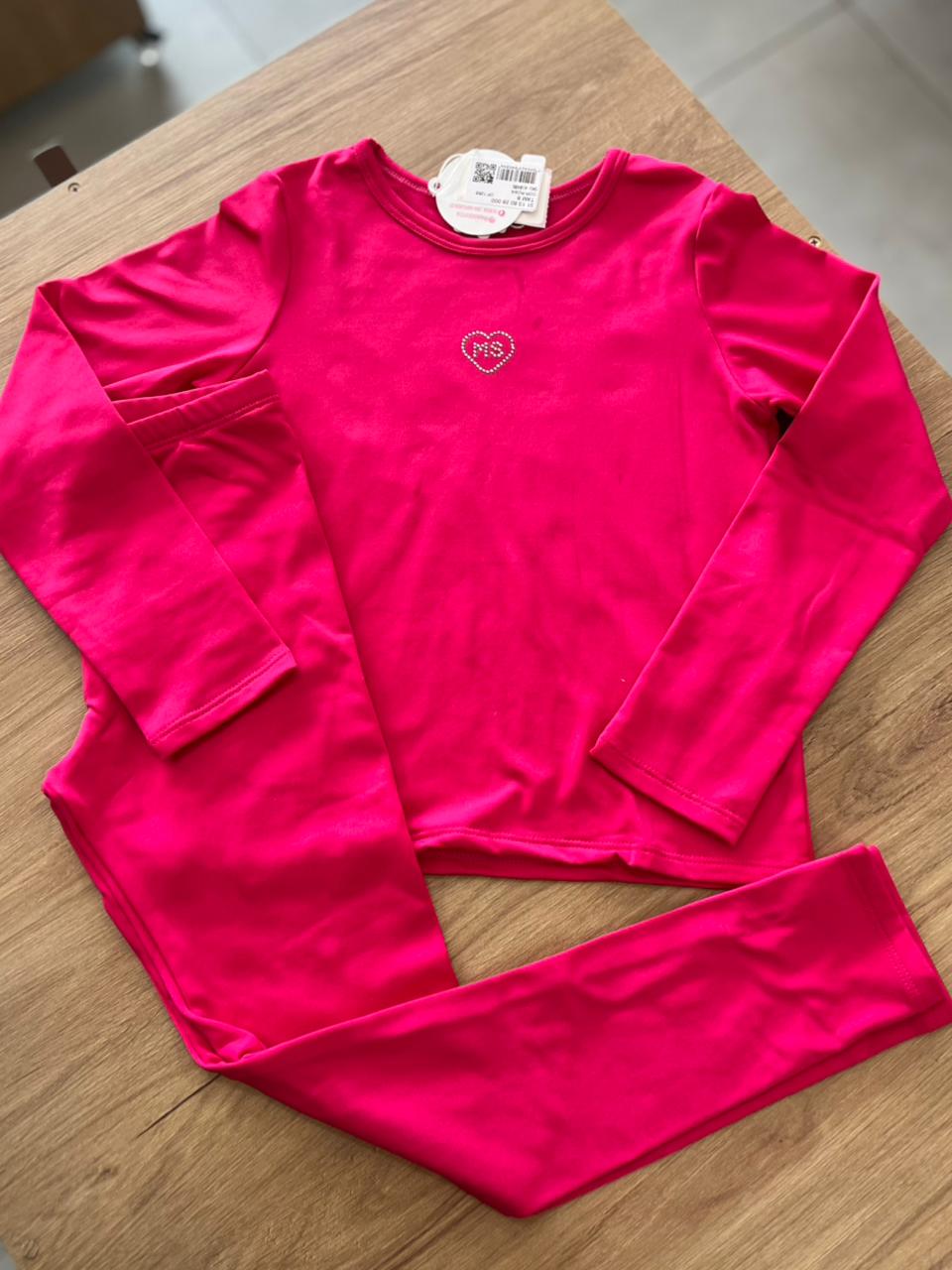 CONJUNTO BLUSA MANGA LONGA MINIMALISTA STRASS CORAÇÃO E CALÇA LEGGING TÉRMICO MENINA MON SUCRÉ - PINK