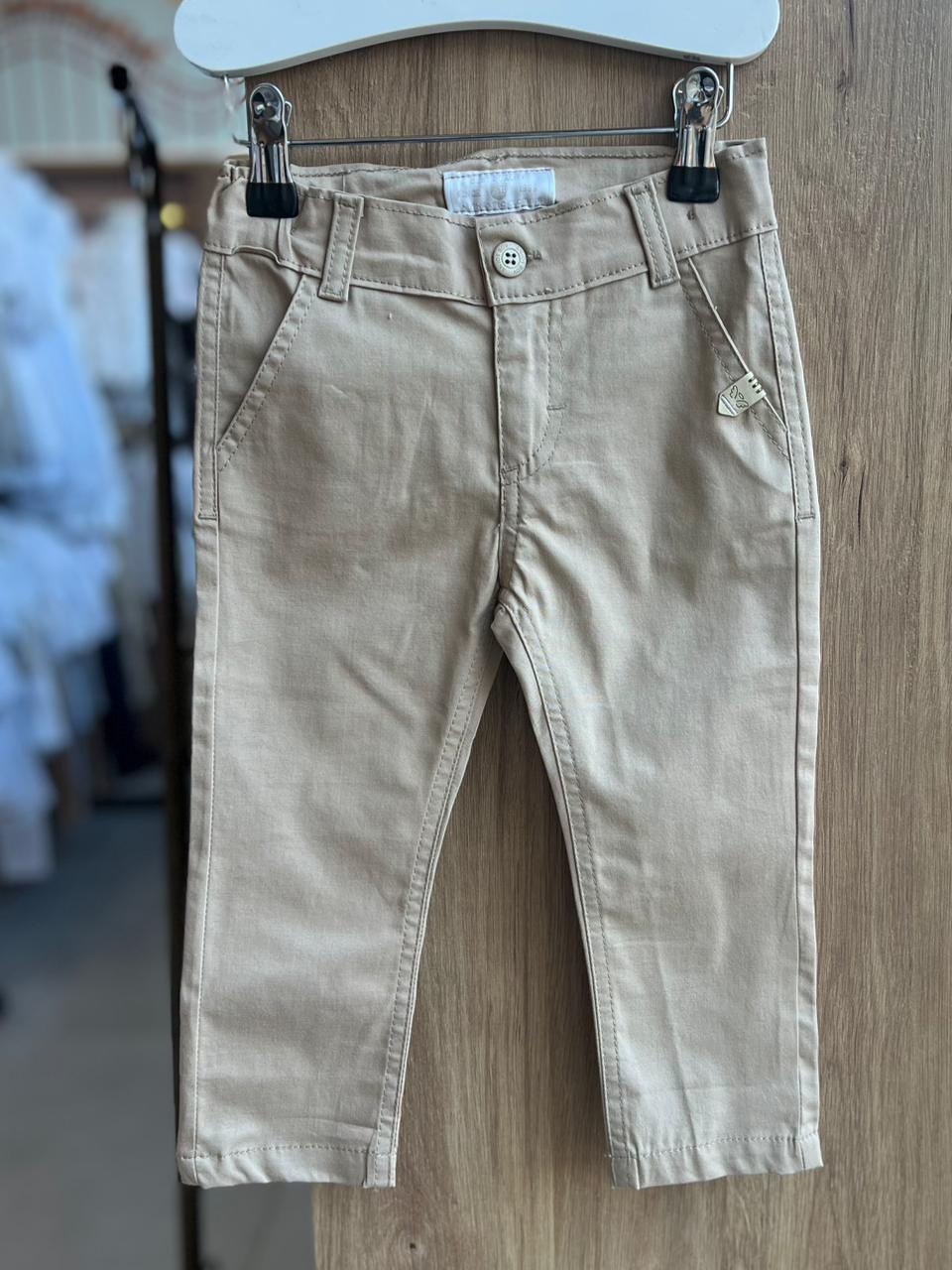 CALÇA BOLSO FACA AJUSTE INTERNO CLÁSSICA SARJA LISA BÁSICA MENINO ANJOS BABY - BEGE