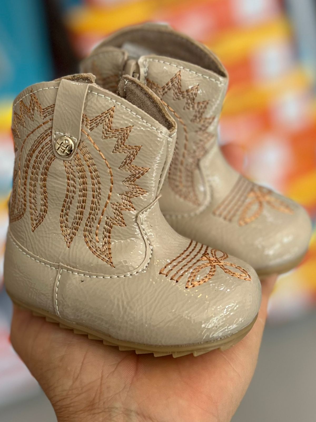 BOTA TEXANA BORDADO BOIADEIRA COWGIRL ZÍPER MENINA XUÁ XUÁ - BEGE