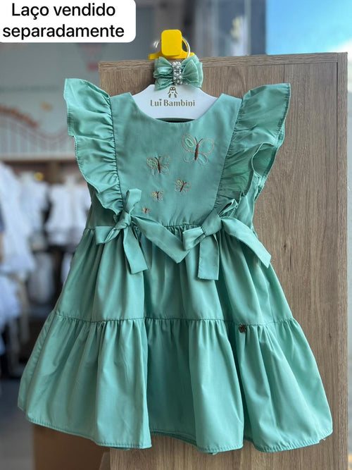 VESTIDO REGATA BABADO BORDADO BORBOLETAS LAÇOS DUPLO MENINA MON SUCRÉ - VERDE