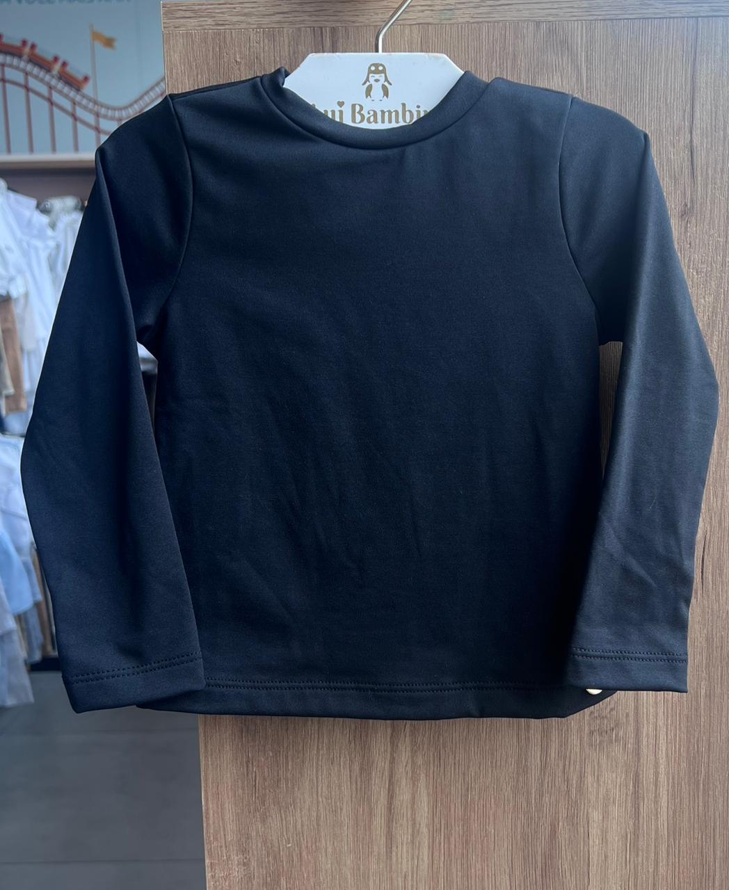 BLUSA MANGA LONGA TÉRMICA LISA BÁSICA MENINA BIMBI - PRETO