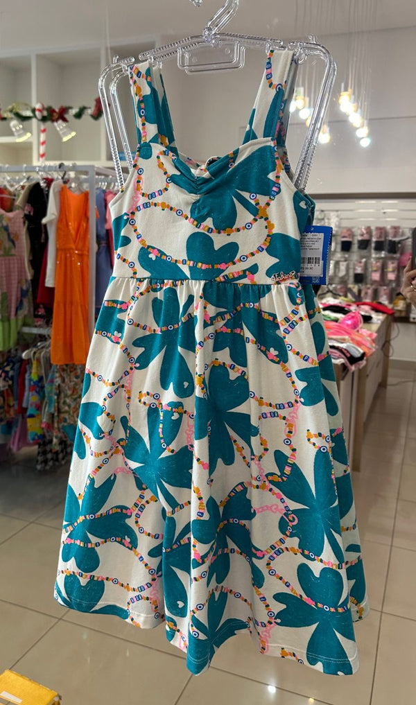 VESTIDO REGATA COM ALÇA E AMARRAÇÃO TREVO 4 FOLHAS MENINA FAKINI