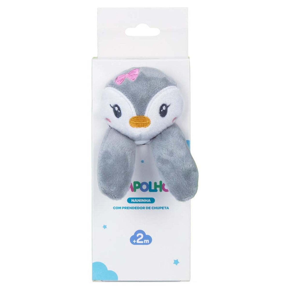 NANINHA COM PRENDEDOR DE CHUPETA PINGUIM MENINA PIMPOLHO