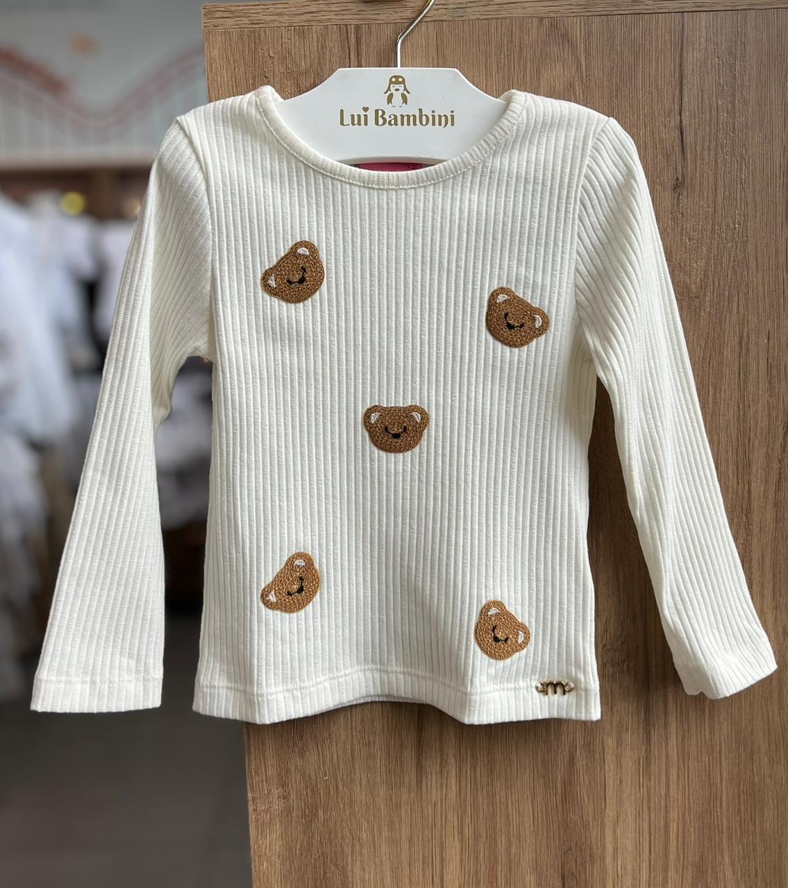 BLUSA MANGA LONGA CANELADO URSO PATCH MENINA MOMI - OFF