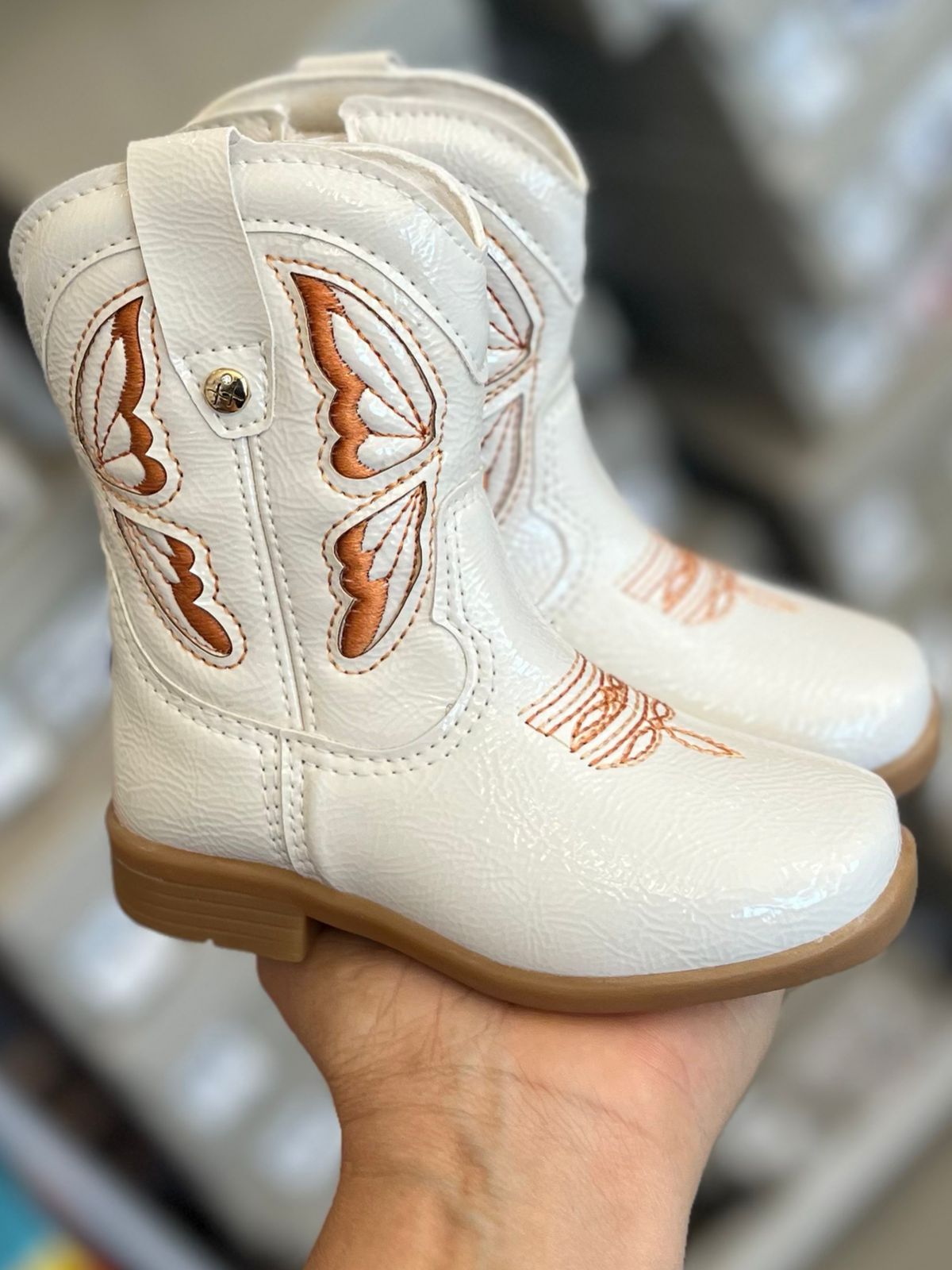 BOTA TEXANA BORDADO BORBOLETA ZÍPER BOIADEIRA COWGIRL MENINA XUÁ XUÁ - OFF