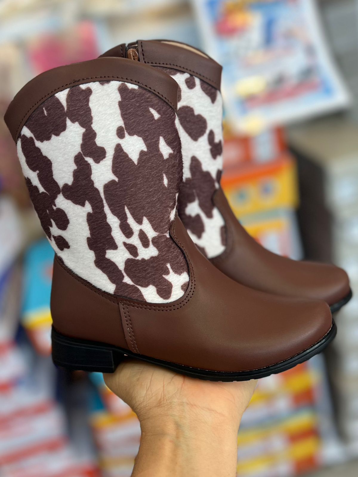 BOTA TEXANA ZÍPER BABADO BOIADEIRA COWGIRL VAQUEIRA MENINA UNIPASSO - MARROM