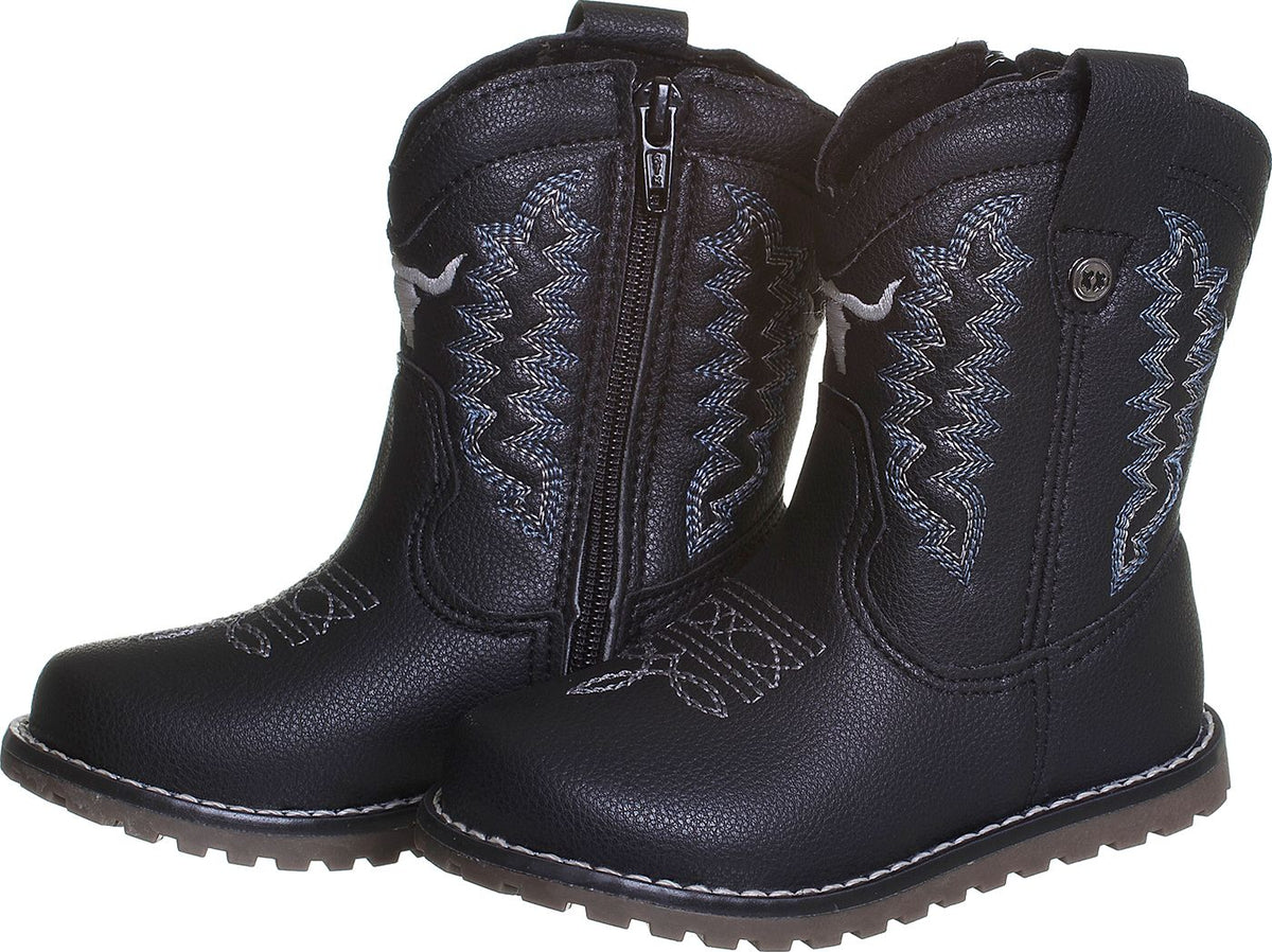 BOTA TEXANA BORDADO TOURO ZÍPER MENINO XUÁ XUÁ - PRETO