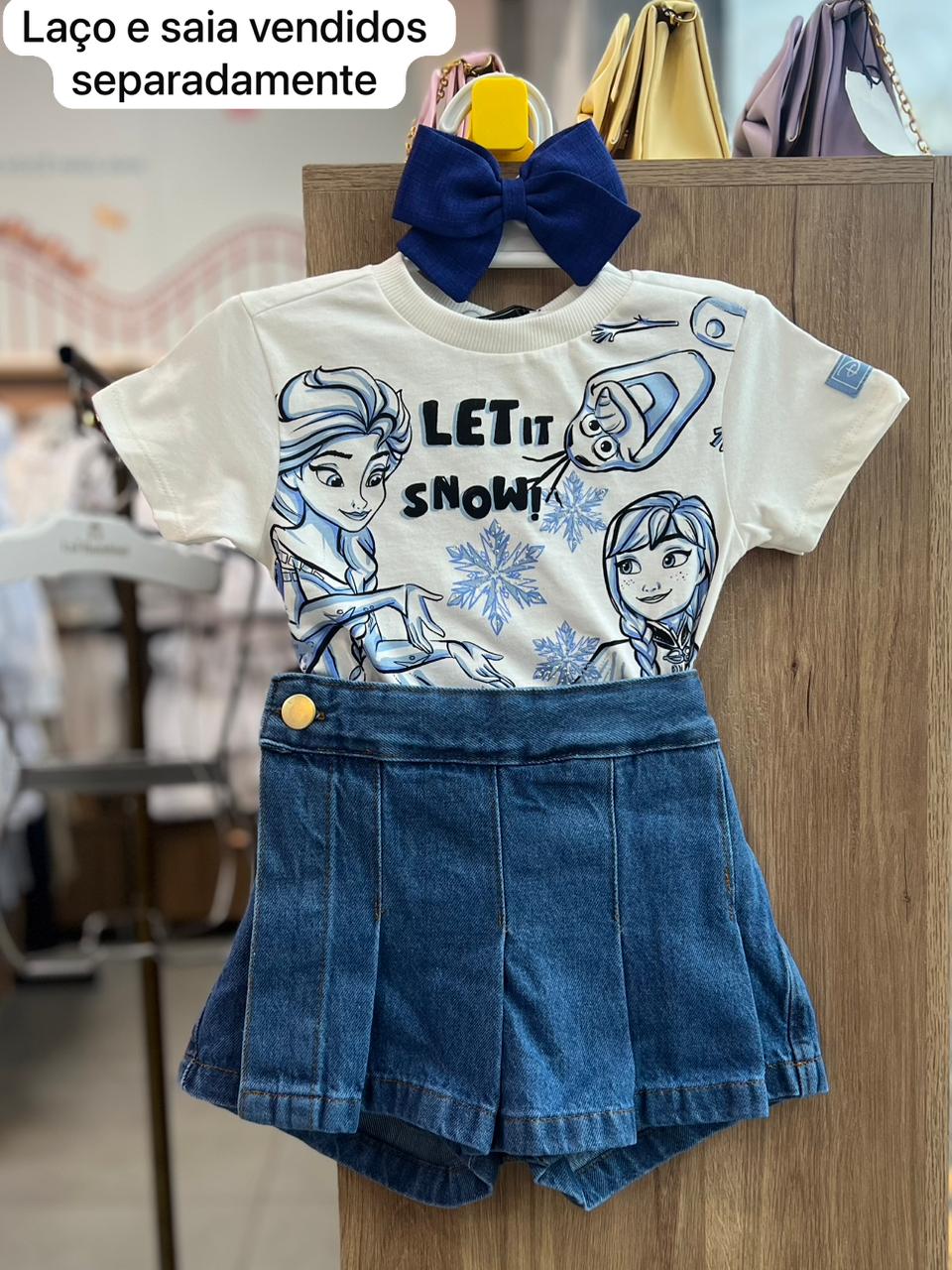 CAMISETA MANGA CURTA ELSA E ANA FROZEN FRIENDS FLOCO DE NEVE STRASS MENINA BIMBI - OFF