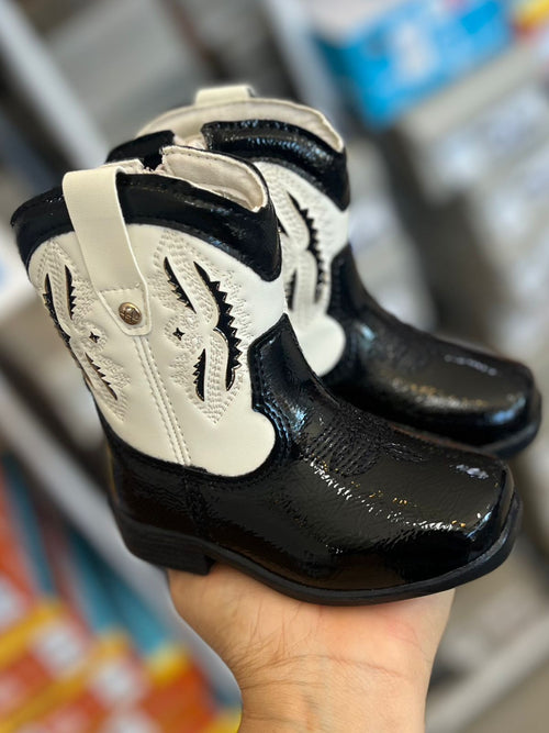 BOTA TEXANA ZÍPER BORDADO BOIADEIRA COWGIRL MENINA XUÁ XUÁ - PÉROLA/PRETO