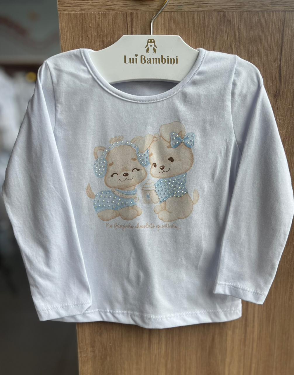 BLUSA MANGA LONGA CACHORROS DUPLO FRIENDS STRASS MENINA PULLA BULLA - BRANCO