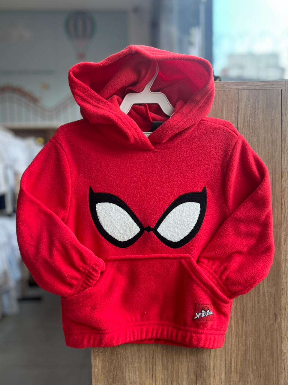 CASACO MANGA LONGA CAPUZ AVELUDADO BORDADO HOMEM ARANHA SPIDER MAN MENINO BIMBI - VERMELHO