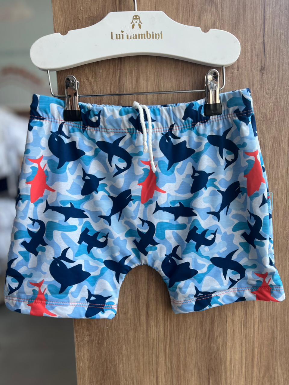 SUNGA BOXER PRAIA PROTEÇÃO SOLAR UV 50+ TUBARÕES MENINO TIP TOP - AZUL