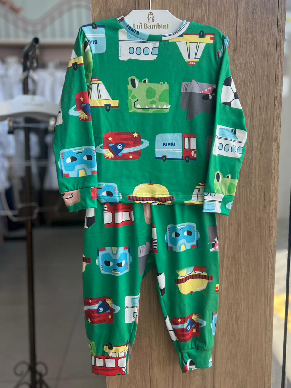 CONJUNTO PIJAMA CAMISETA MANGA LONGA JACARE URSO BOLA E CALÇA MENINO BIMBI - VERDE