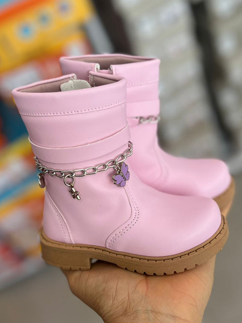 BOTA LOVE CORRENTE PINGENTE CORAÇÃO BORBOLET BOIADEIRA COWGIRL MENINA UNIPASSO - ROSA