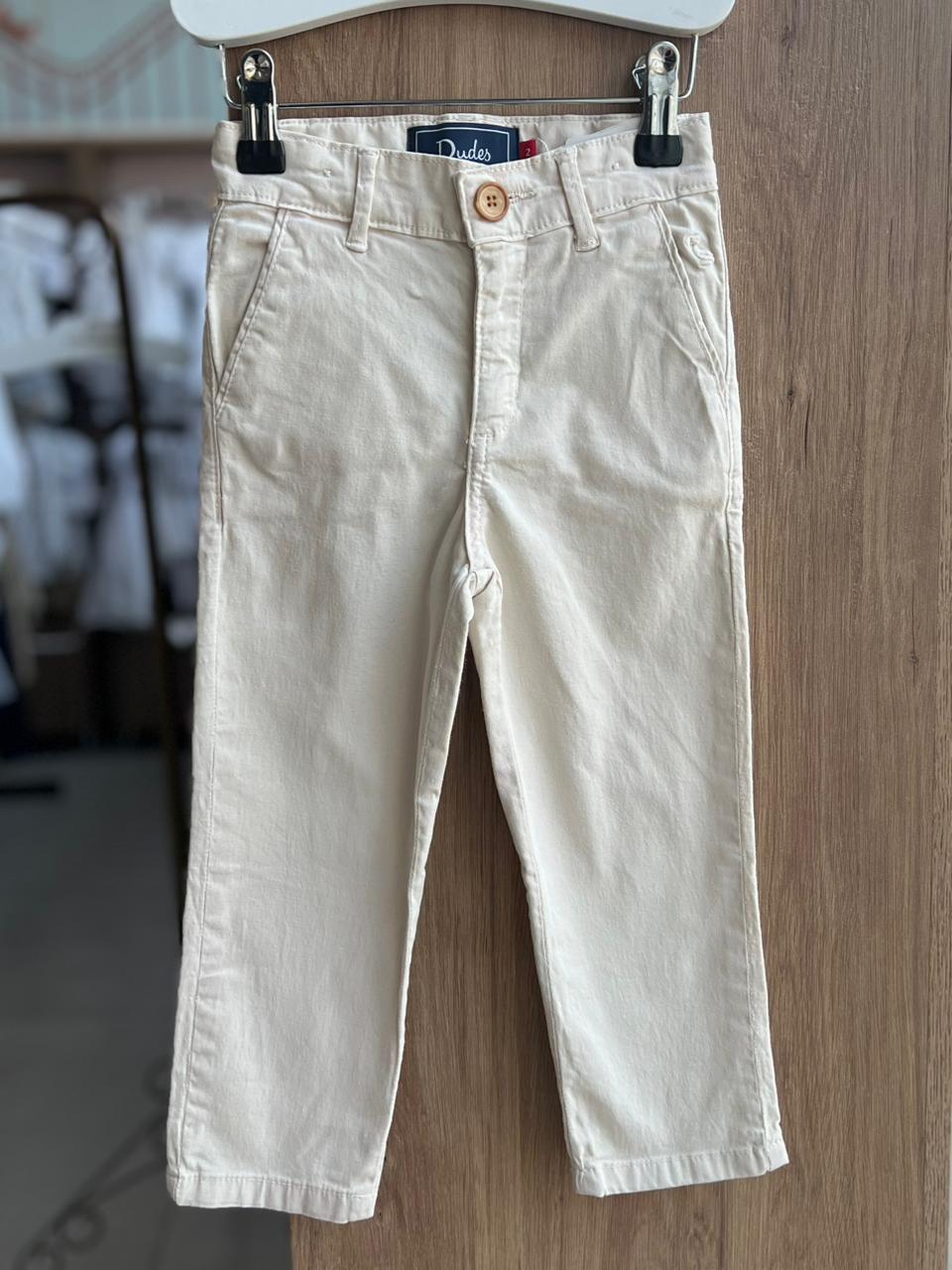 CALÇA SARJA BOLSO FACA DODO MINIMALISTA BORDADO AJUSTE INTERNO MENINO DUDES - AREIA